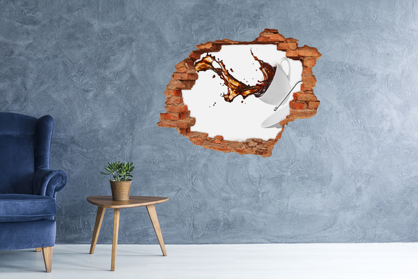 3D wall hole wallpaper Coffee spilling through a hole in the wall