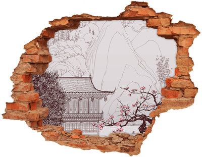 3D wall hole wallpaper Chinese landscape