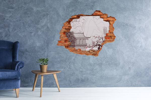 3D wall hole wallpaper Chinese landscape