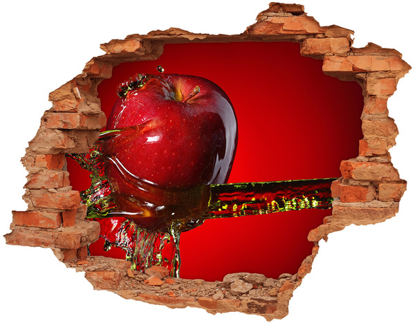 3D wall hole wallpaper Red apple in concrete