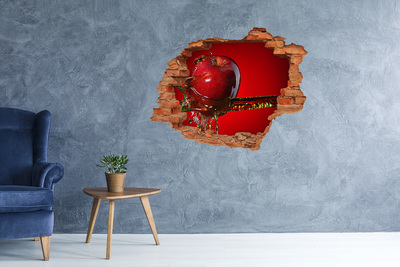 3D wall hole wallpaper Red apple in concrete
