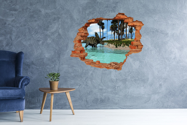 3D wall hole wallpaper Dinosaur in a tropical paradise