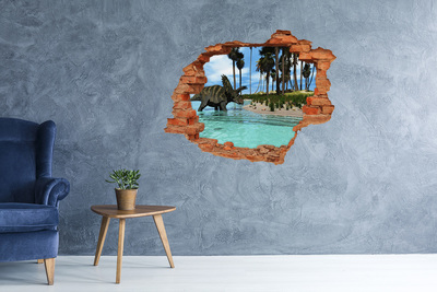 3D wall hole wallpaper Dinosaur in a tropical paradise