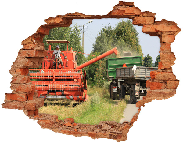 Hole wall sticker Agricultural machinery in action