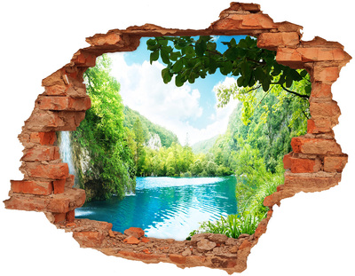 Hole wall sticker Green valley with a lake