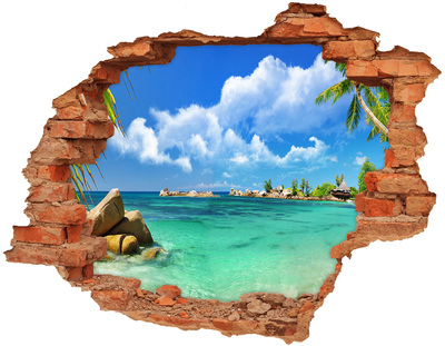 3D wall hole wallpaper Seychelles beach