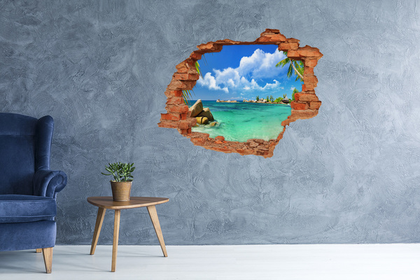 3D wall hole wallpaper Seychelles beach