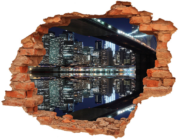 Hole wall sticker Night panorama of the city
