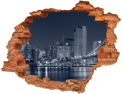 3D wall hole wallpaper New York skyline through a hole in the wall