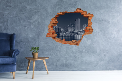 3D wall hole wallpaper New York skyline through a hole in the wall