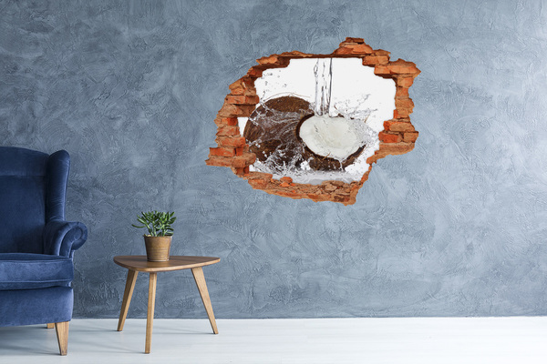 Hole in the wall sticker Coconut in a stream of water