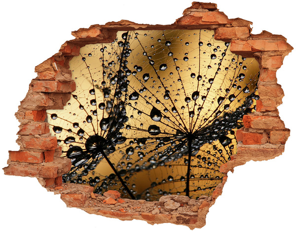 3D wall hole wallpaper Drops on the leaves