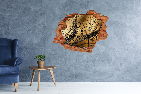 3D wall hole wallpaper Drops on the leaves