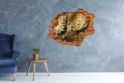 3D wall hole wallpaper Drops on the leaves