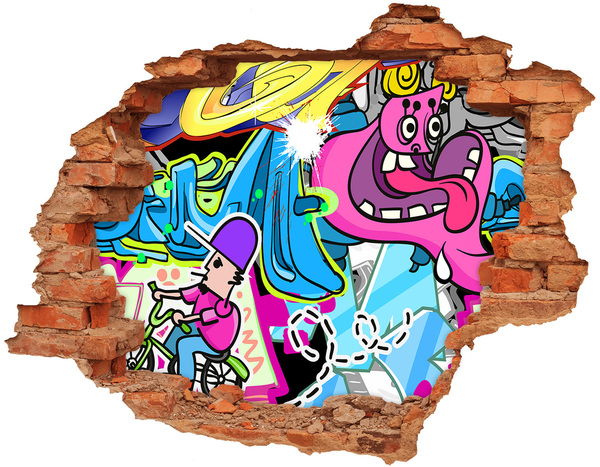 Hole in the wall decal A colorful mural with figures and graffiti