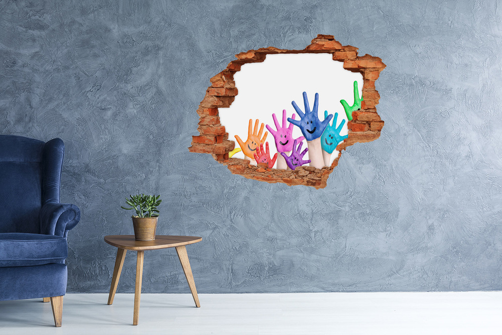 Hole in the wall sticker Painted hands