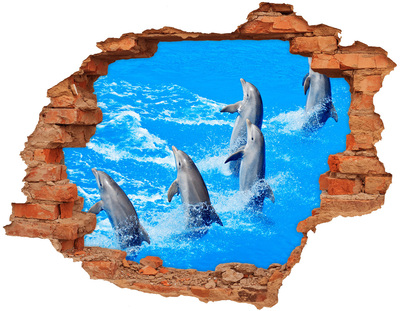 Hole in the wall decal Dolphins jumping in the ocean
