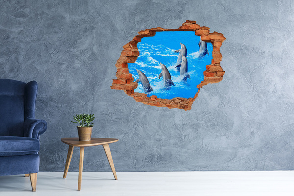 Hole in the wall decal Dolphins jumping in the ocean