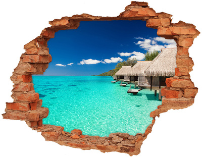 3D wall hole wallpaper Paradise Lagoon among the Bungalows