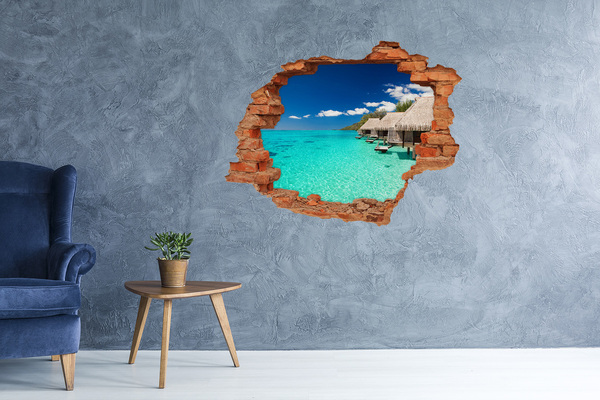 3D wall hole wallpaper Paradise Lagoon among the Bungalows