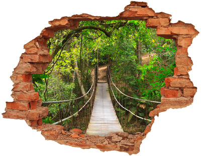 3D wall hole wallpaper A bridge among the greenery
