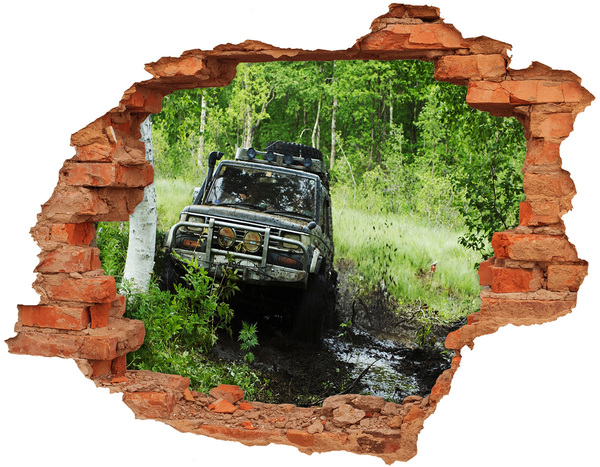 3D wall hole wallpaper Jeep in the forest