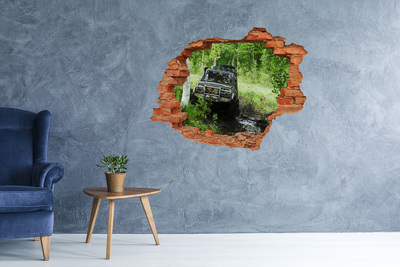 3D wall hole wallpaper Jeep in the forest