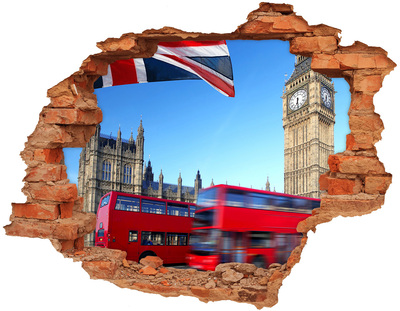 Hole wall sticker London skyline with a red bus