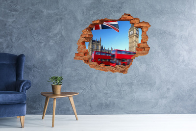 Hole wall sticker London skyline with a red bus