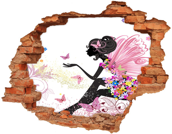 Hole wall sticker A charming fairy among butterflies