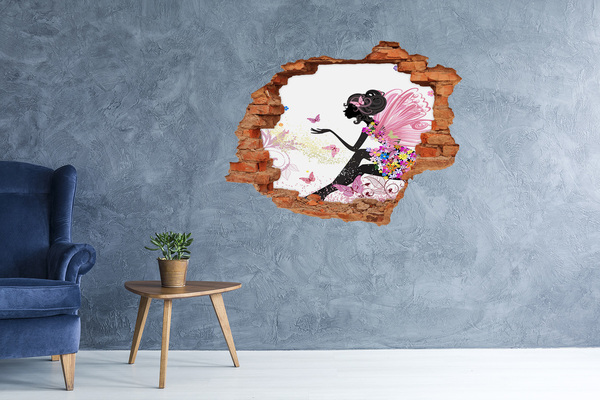 Hole wall sticker A charming fairy among butterflies