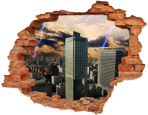 Hole in the wall decal View of the city with a stormy sky