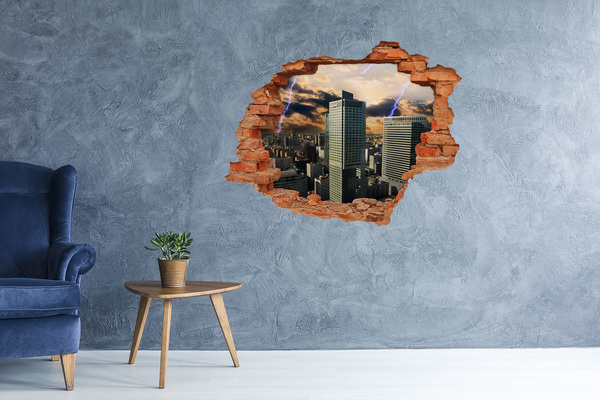 Hole in the wall decal View of the city with a stormy sky