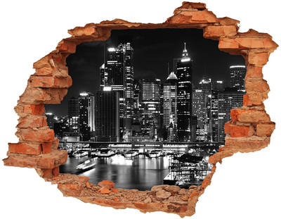 Hole wall sticker Modern city at night
