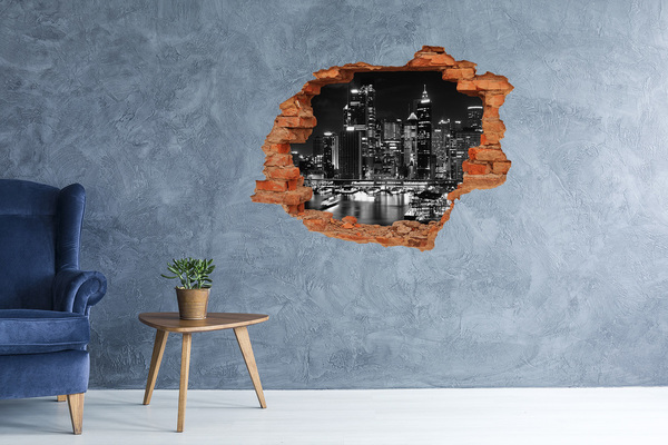 Hole wall sticker Modern city at night
