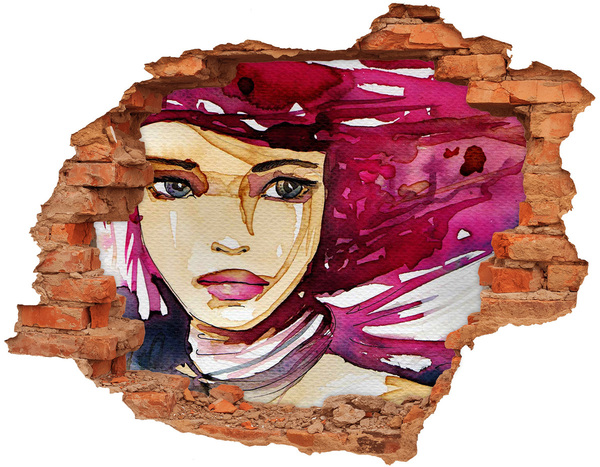 3D wall hole Portrait with pink accents