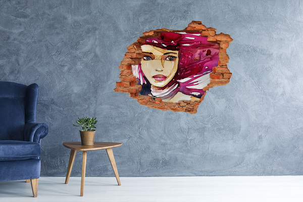 3D wall hole Portrait with pink accents