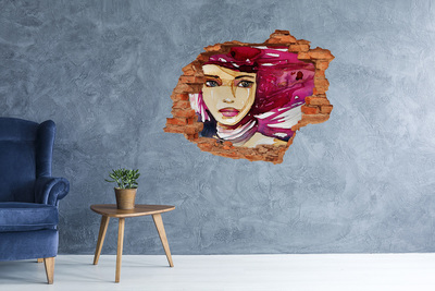 3D wall hole Portrait with pink accents