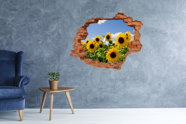 3D wall hole wallpaper Sunflowers in the daylight