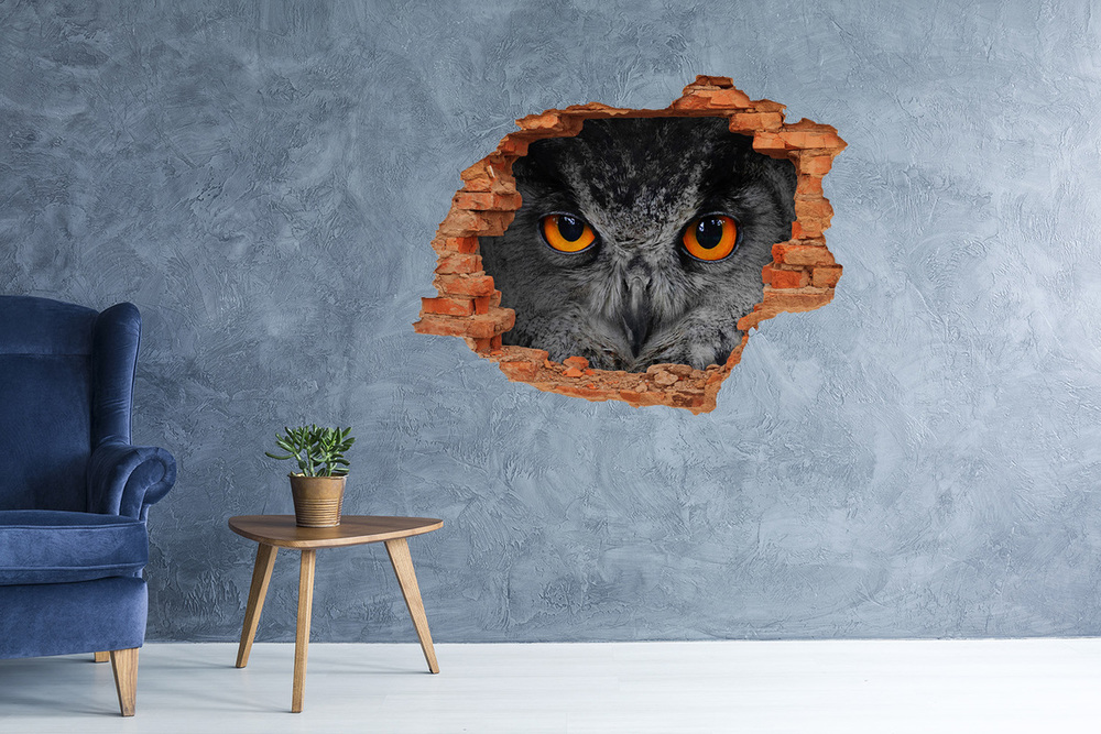 Hole wall sticker Owl devilish eyes