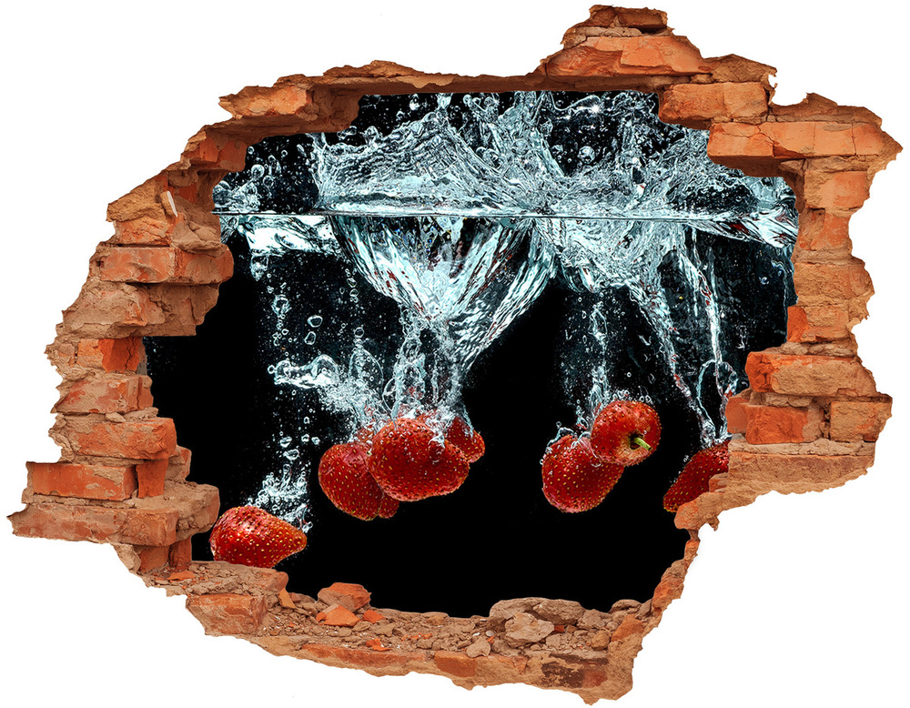 3D wall hole wallpaper Strawberries under water