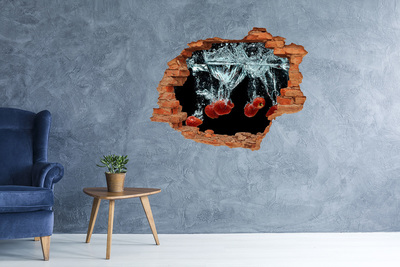 3D wall hole wallpaper Fruit explosion in water