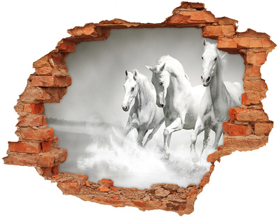 Hole wall sticker White horses galloping
