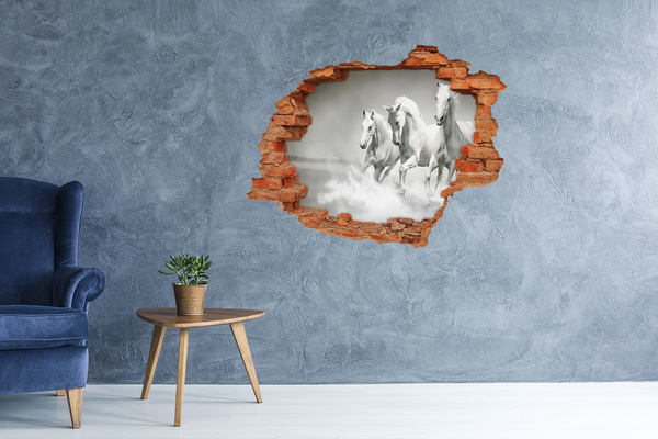 Hole wall sticker White horses galloping