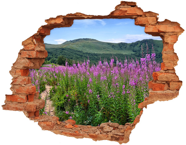 Hole in the wall sticker Floral landscape in the mountains