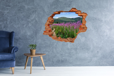 Hole in the wall sticker Floral landscape in the mountains