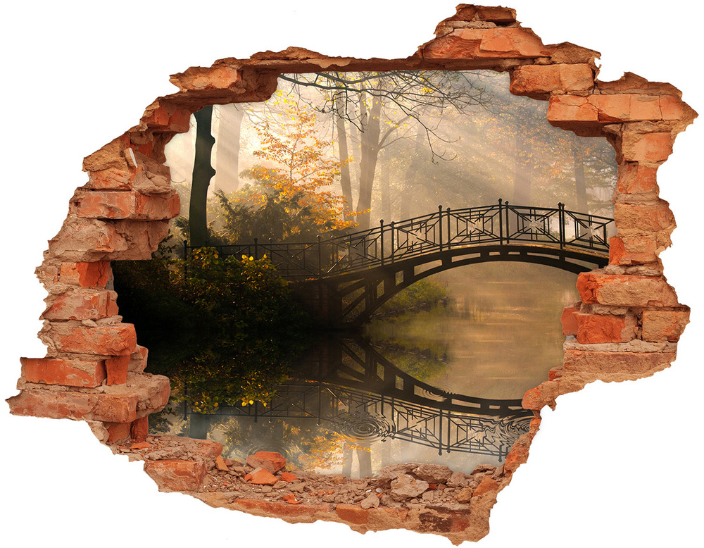 Hole in the wall sticker Old bridge in autumn