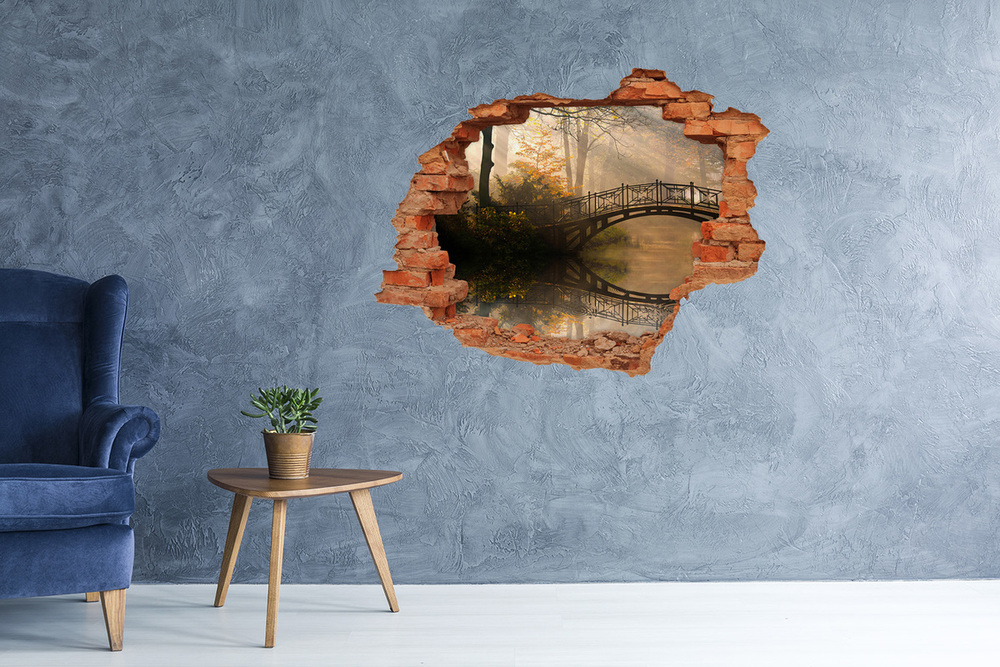 Hole in the wall sticker Old bridge in autumn