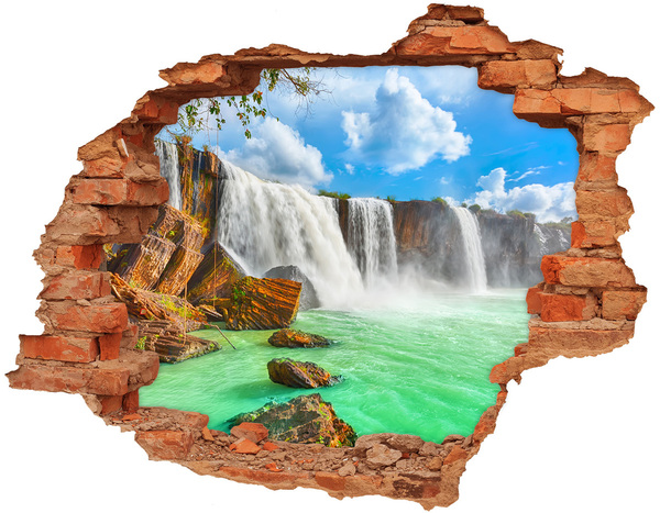 3D wall hole wallpaper Waterfalls in a tropical paradise