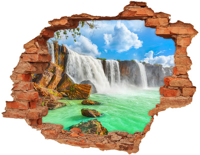 3D wall hole wallpaper Waterfalls in a tropical paradise
